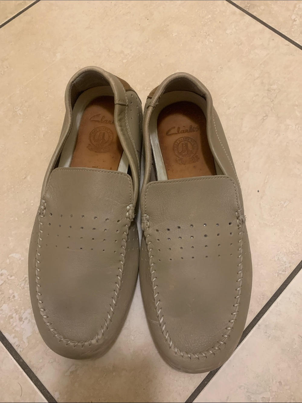 Clarks Men’s Taupe Slip-On Loafers with Perforated Uppers